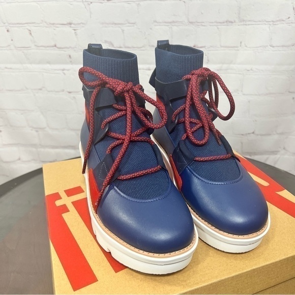 FIT FLOP GLACE KNIT ANKLE BOOTS in midnight blue size 7. - Picture 1 of 15
